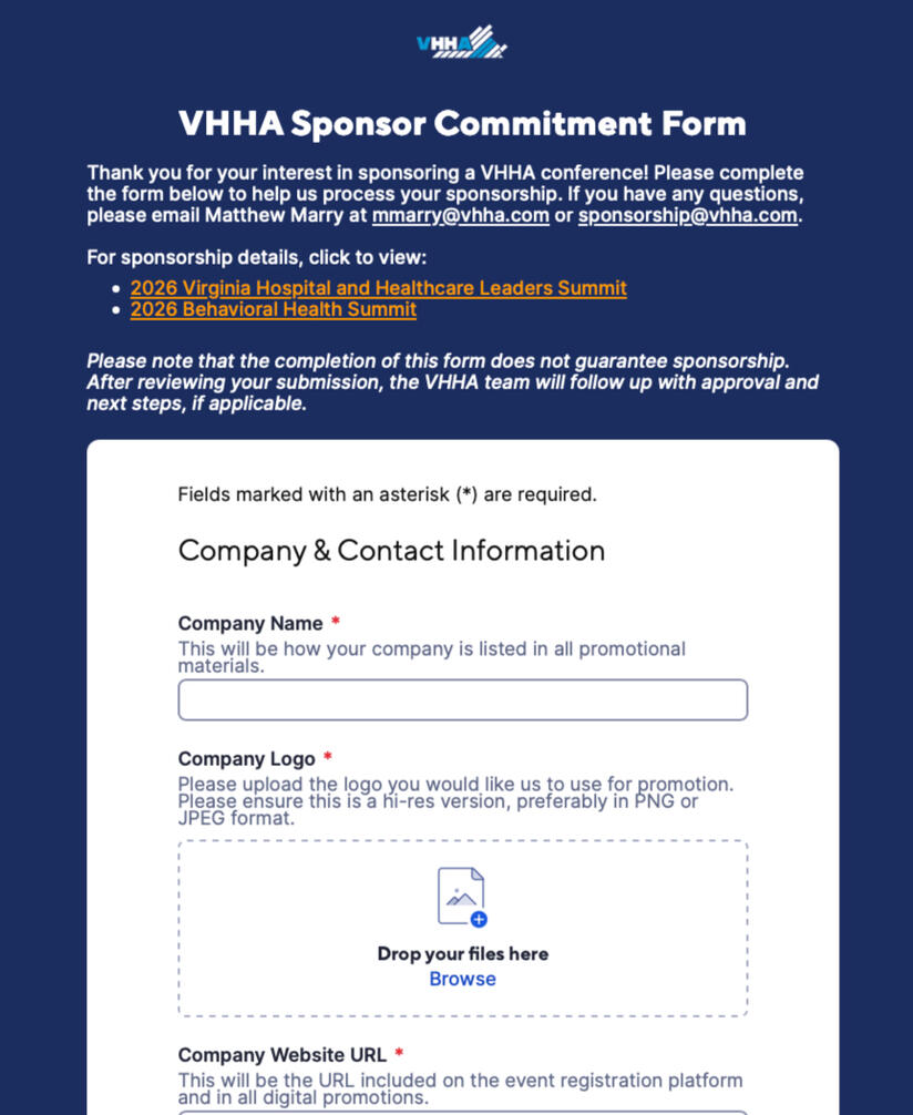 Sponsor Intake Form Sponsors submitted partnership details, assets, and key contacts through a standardized intake process before fulfillment began.